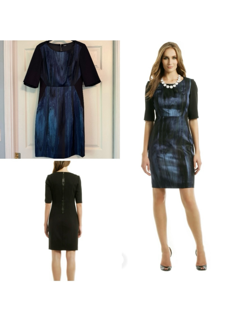 Women's Elie Tahari Nadia Sheath Dress Size 8 Blue Watercolor Black
